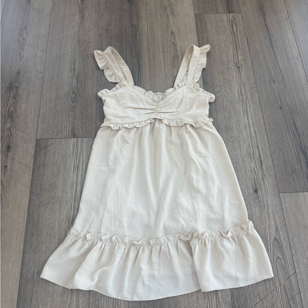 Beige Ruffle Strap Dress